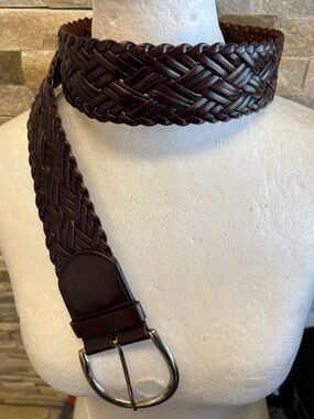 Braided Leather Belt with Red Trim